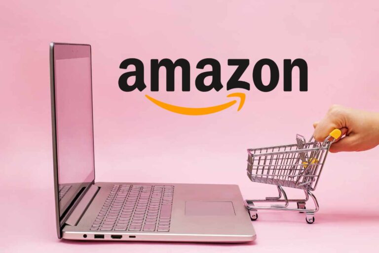 computer modellino carrello spesa, scritta amazon