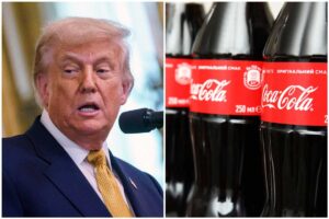 Collage bottigliette Coca-Cola e Trump