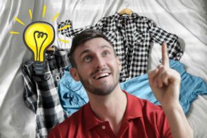 uomo con idea e camicie