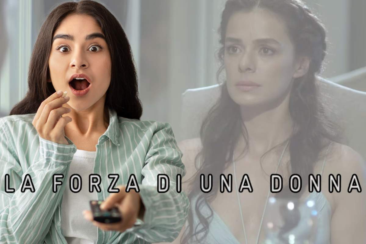 ragazza con telecomando in mano, bahar e logo la forza di una donna