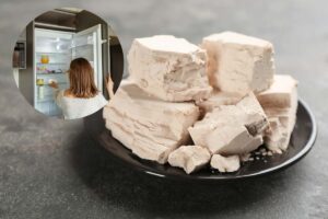 lievito e donna che lo mette in frigo