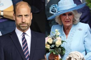 William con espressione molto seria e Camilla