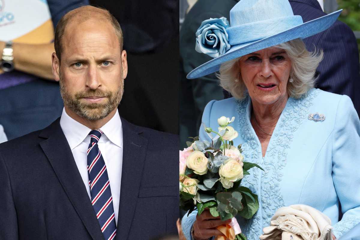 William con espressione molto seria e Camilla