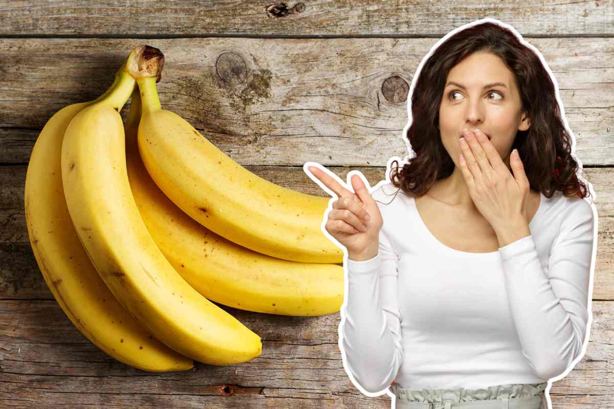 casco di banane e donna che indica