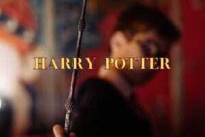 ragazzo con bacchetta magica scritta harry potter