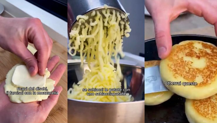 Collage della preparazione dei pancake salati